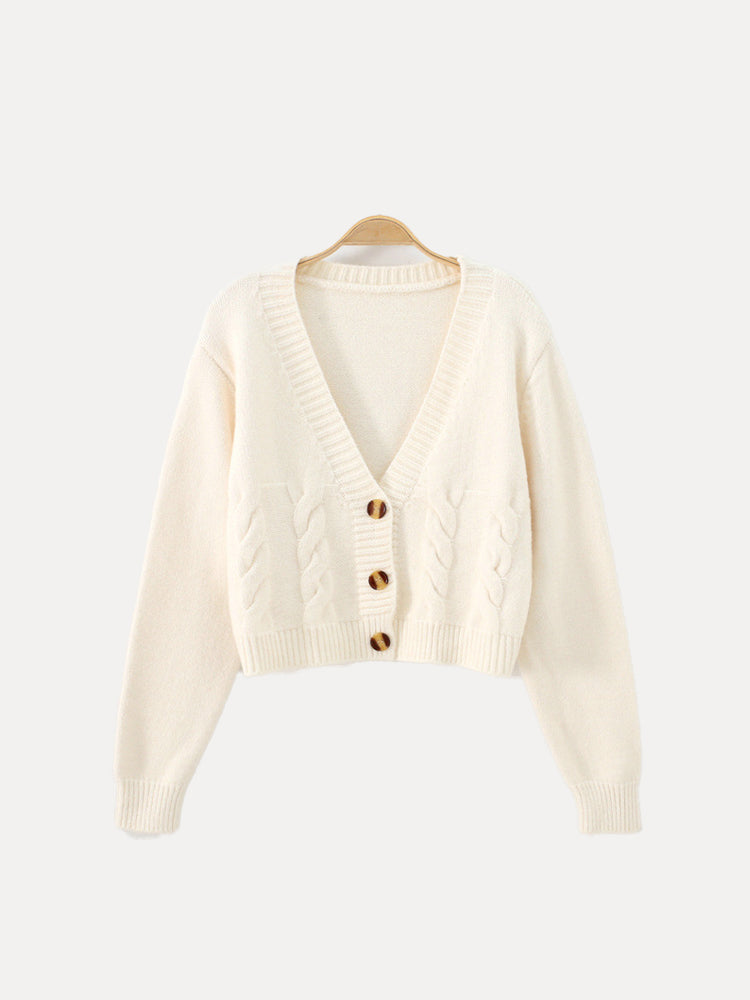 WW | Warmer Gekürzt Strickjacke Mit Langen Ärmeln Und Knöpfen