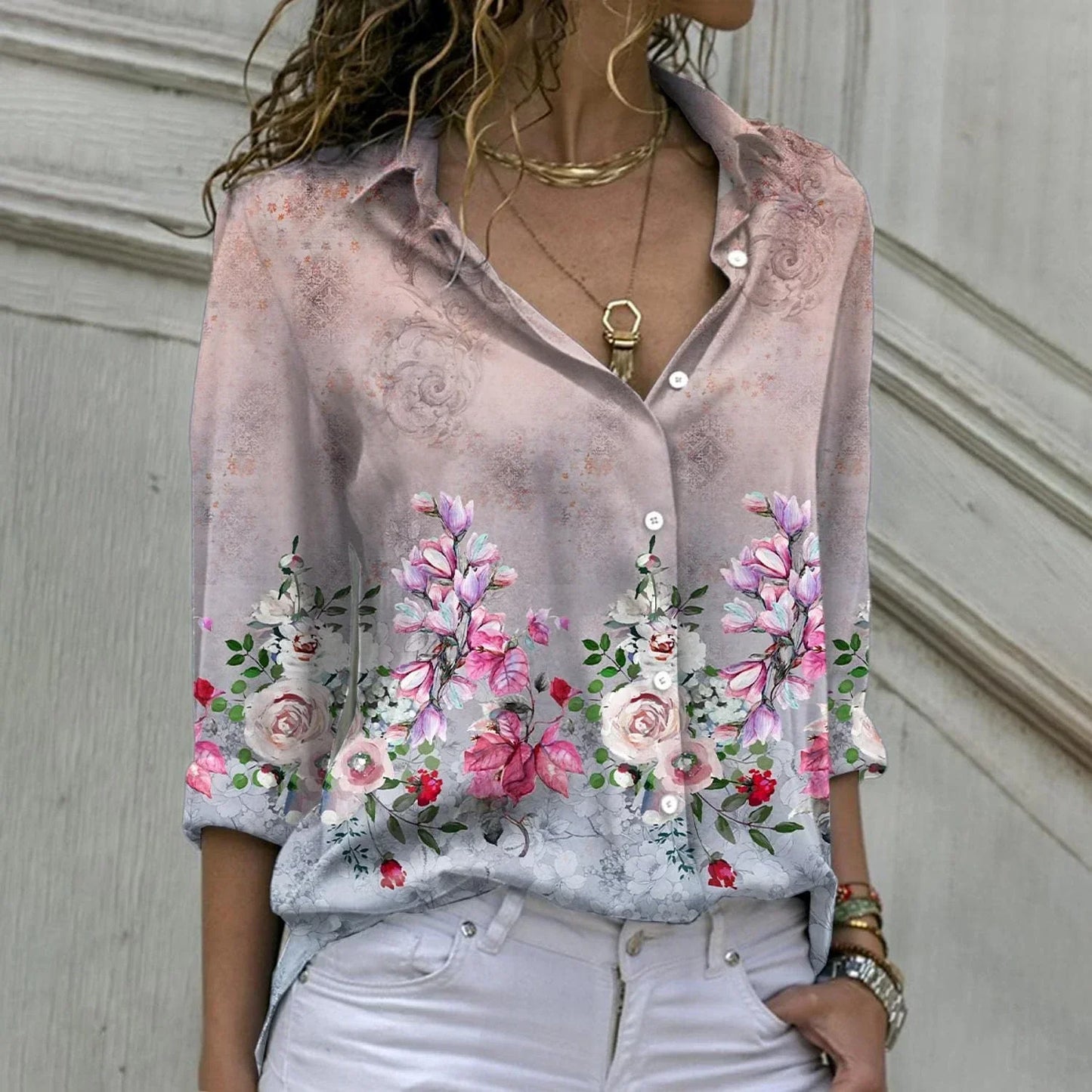 Merche Sommerbluse mit langen Ärmeln und floralem Druckmuster