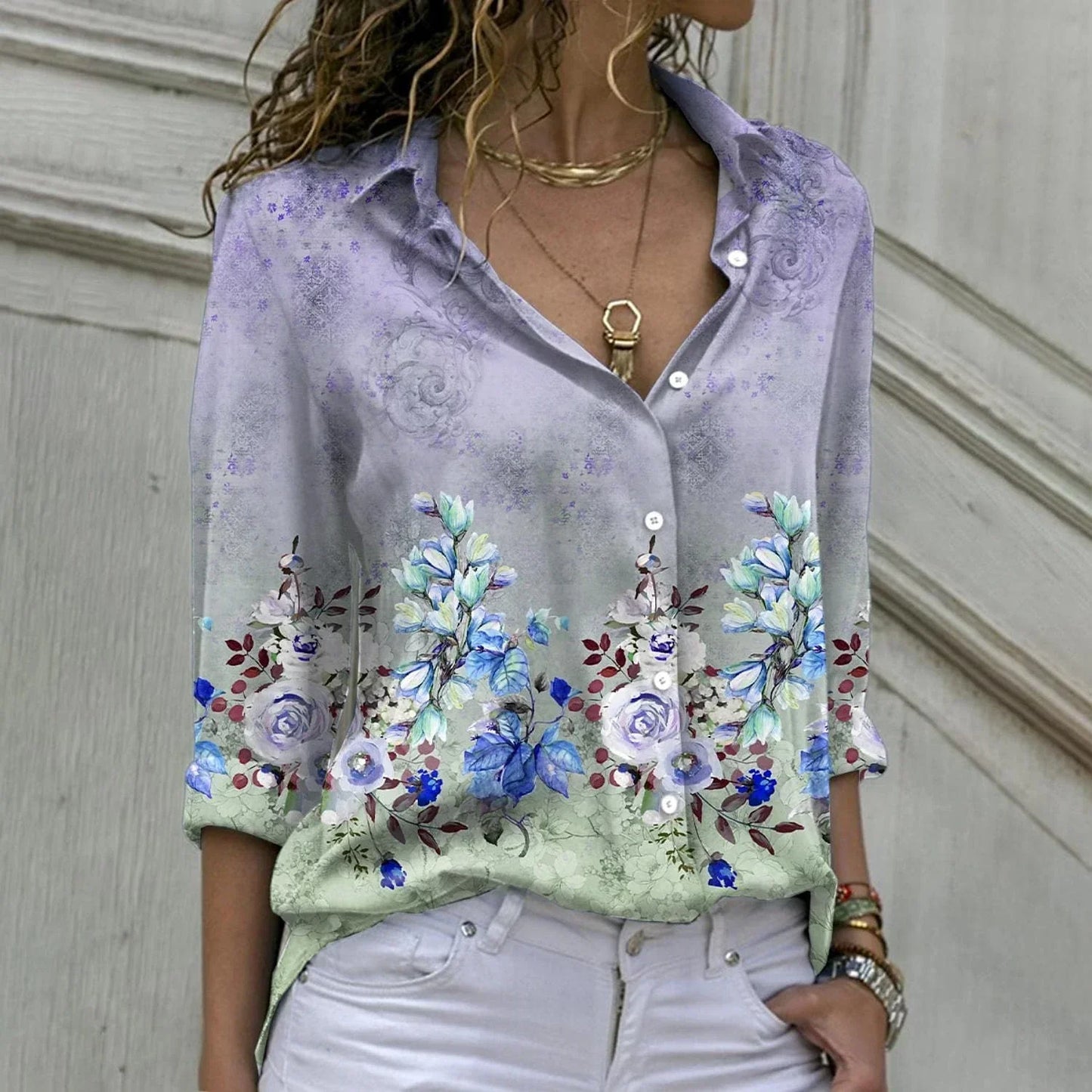 Merche Sommerbluse mit langen Ärmeln und floralem Druckmuster