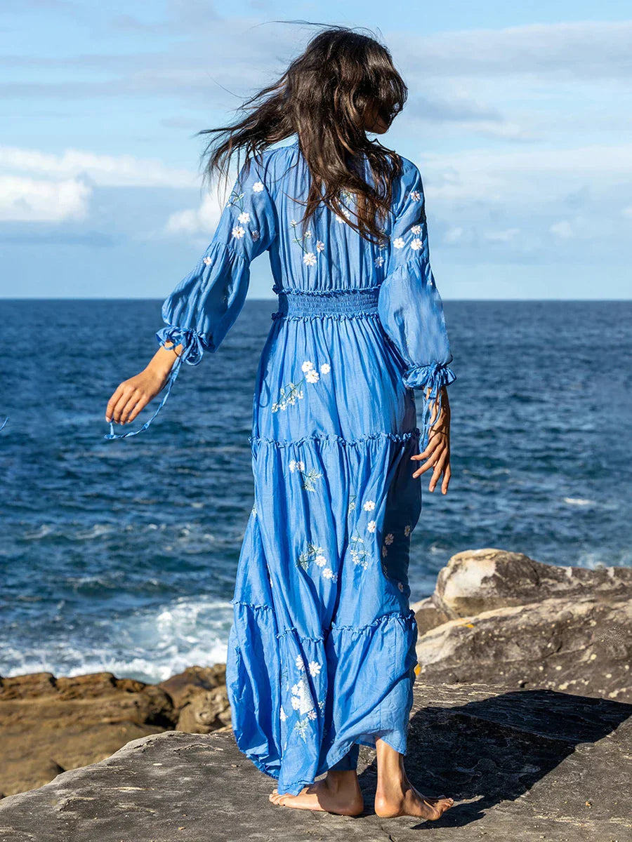 Boho Maxikleid mit Blumenmuster und V-Ausschnitt