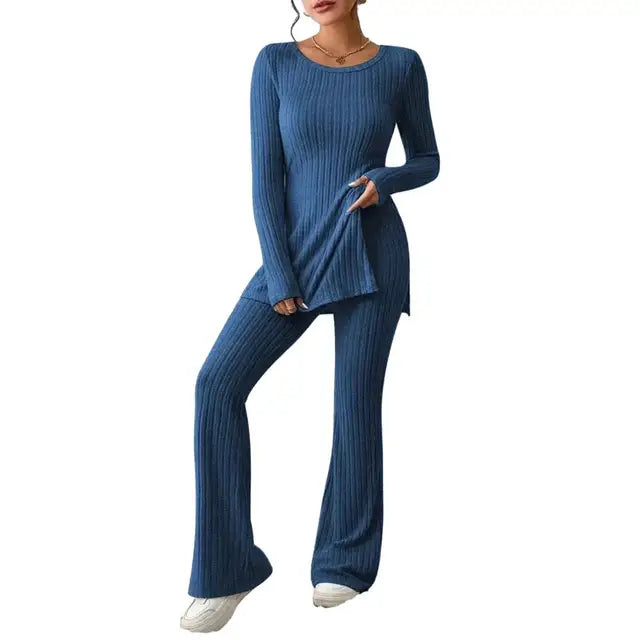 Merche stickat stretchigt set i enfärgad design
