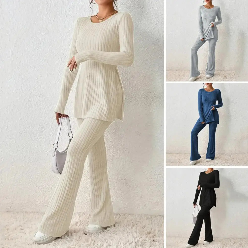 Merche stickat stretchigt set i enfärgad design