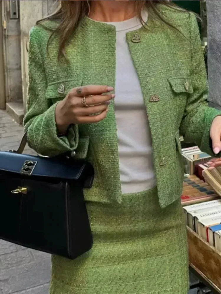 Merche Jacka med hjärtknappar med kort kjol streetwear set