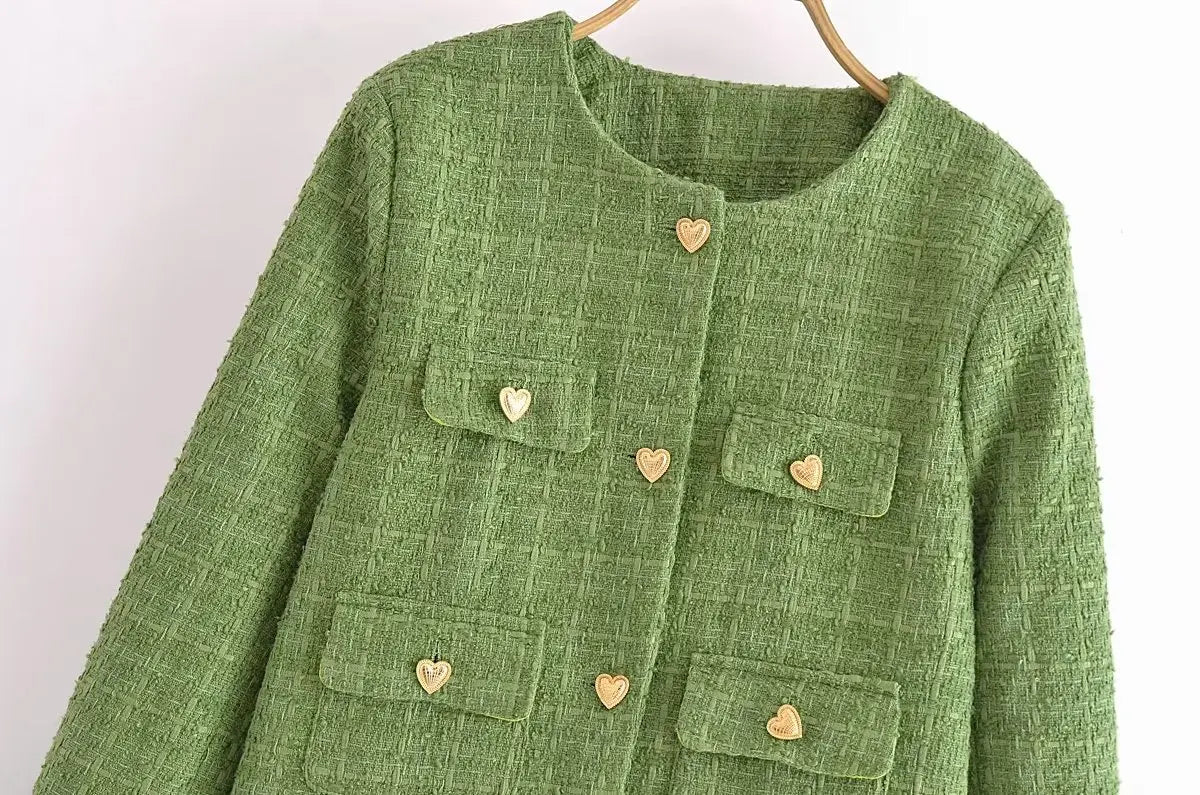Merche Jacka med hjärtknappar med kort kjol streetwear set