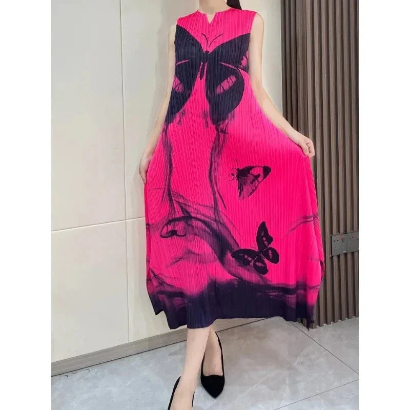Bedrucktes ärmelloses Faltenkleid