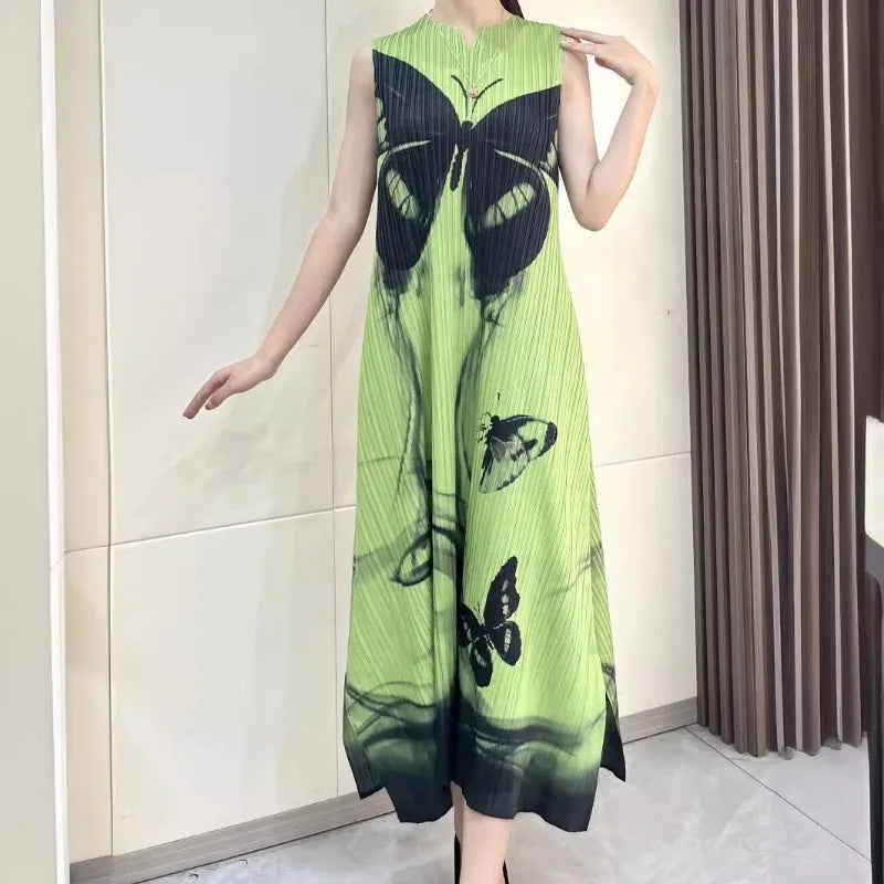 Bedrucktes ärmelloses Faltenkleid