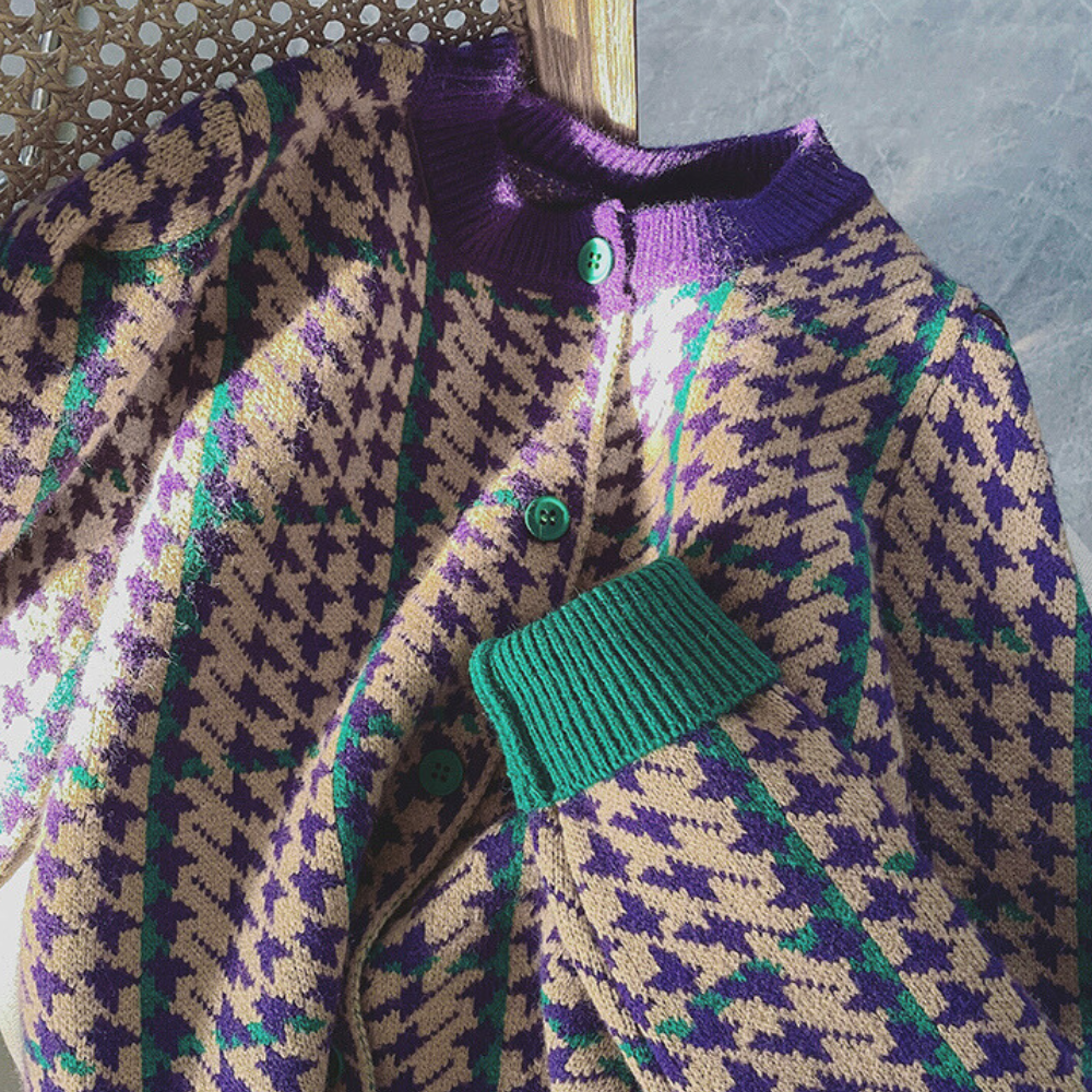 WW | Zeitlose Hahnentritt Strickjacke Für Damen