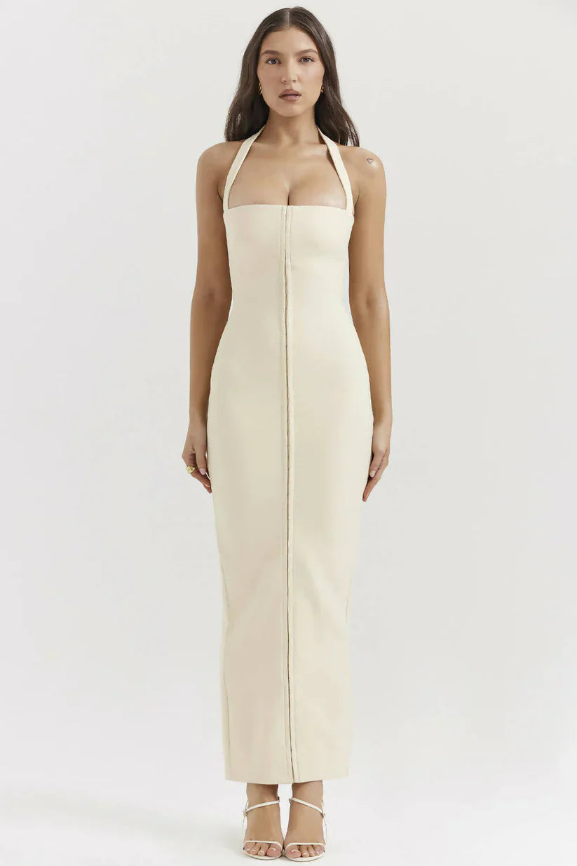 mia ecru halterneck maxikleid