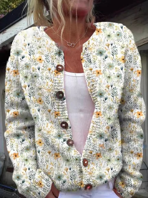 WW | Weiche Strickjacke Mit Blütenstickerei