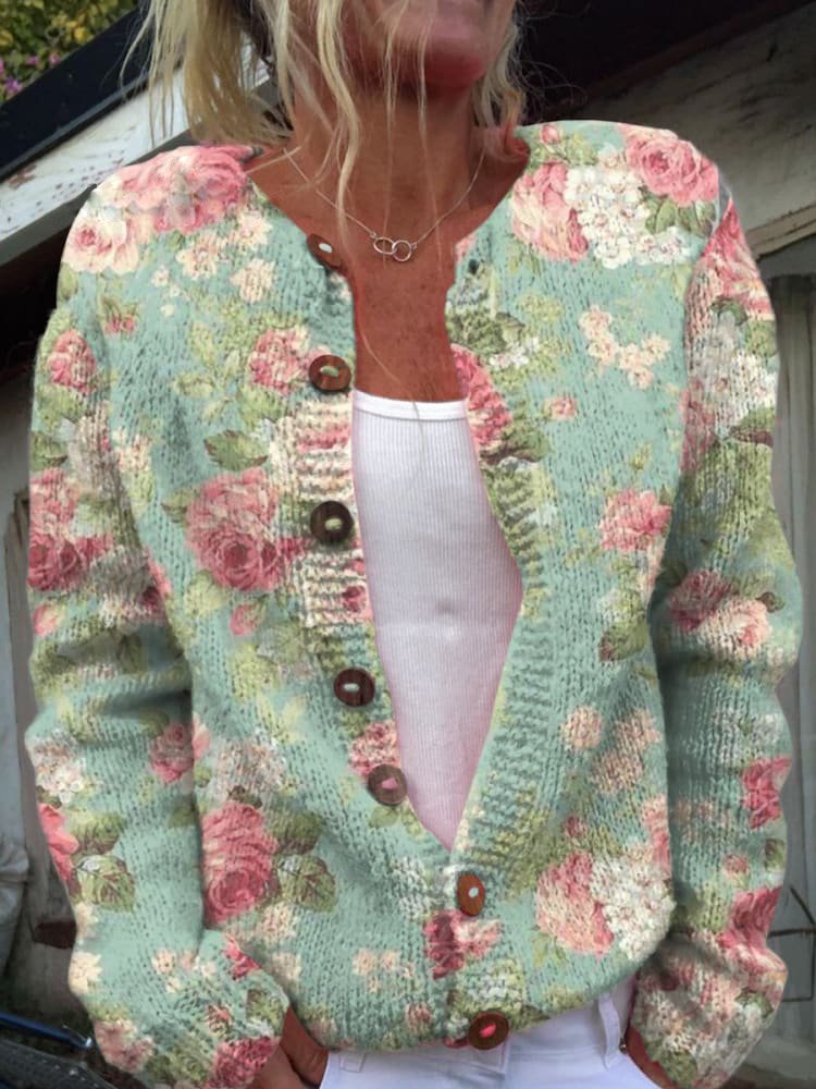 WW | Weiche Strickjacke Mit Blütenstickerei