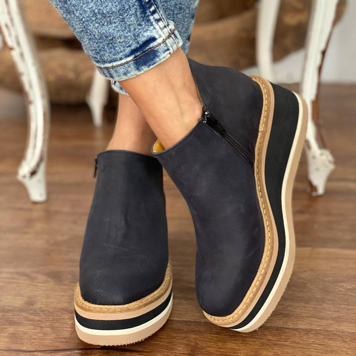 Braun | Stiefeletten mit Keilabsatz