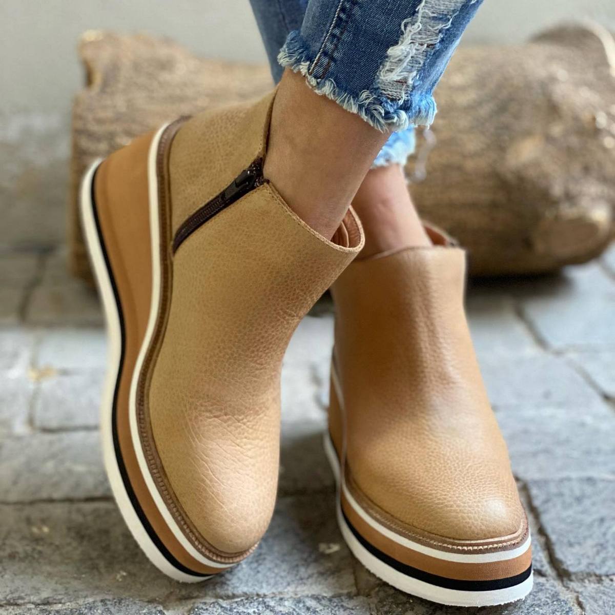 Braun | Stiefeletten mit Keilabsatz
