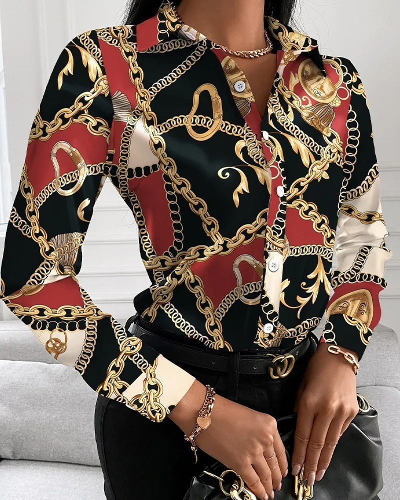 Merche Business Style Damenbluse mit Button-Down-Drehkragen