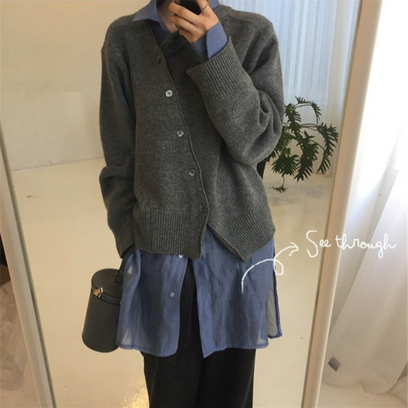 WW | Weiche Kaschmirstrickjacke Mit Diagalem Knopfverschluss