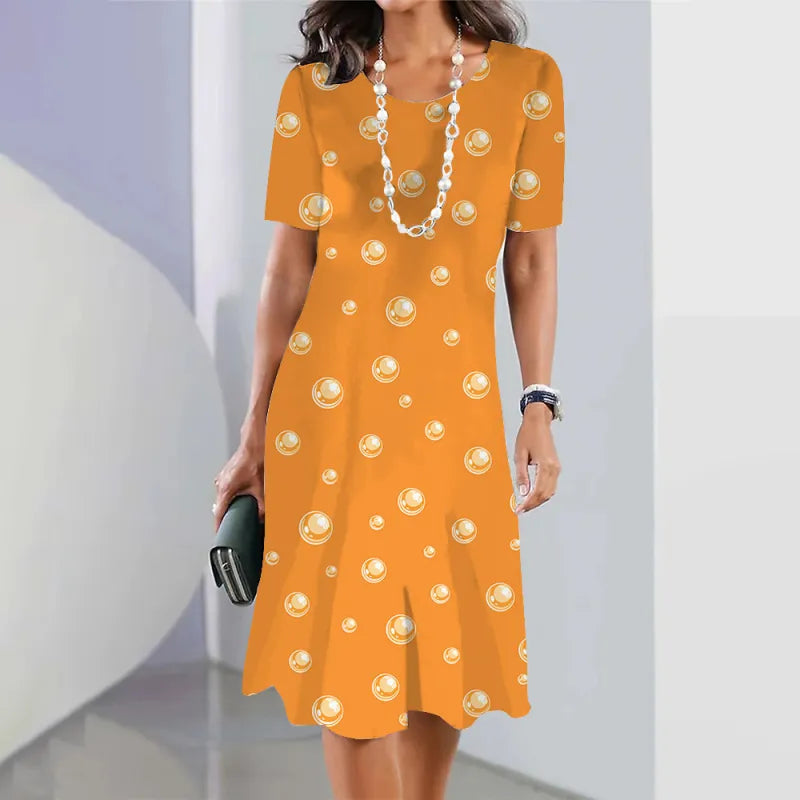 Lässiges Kurzarmkleid mit Blumenmuster, Rundhalsausschnitt und großer Größe