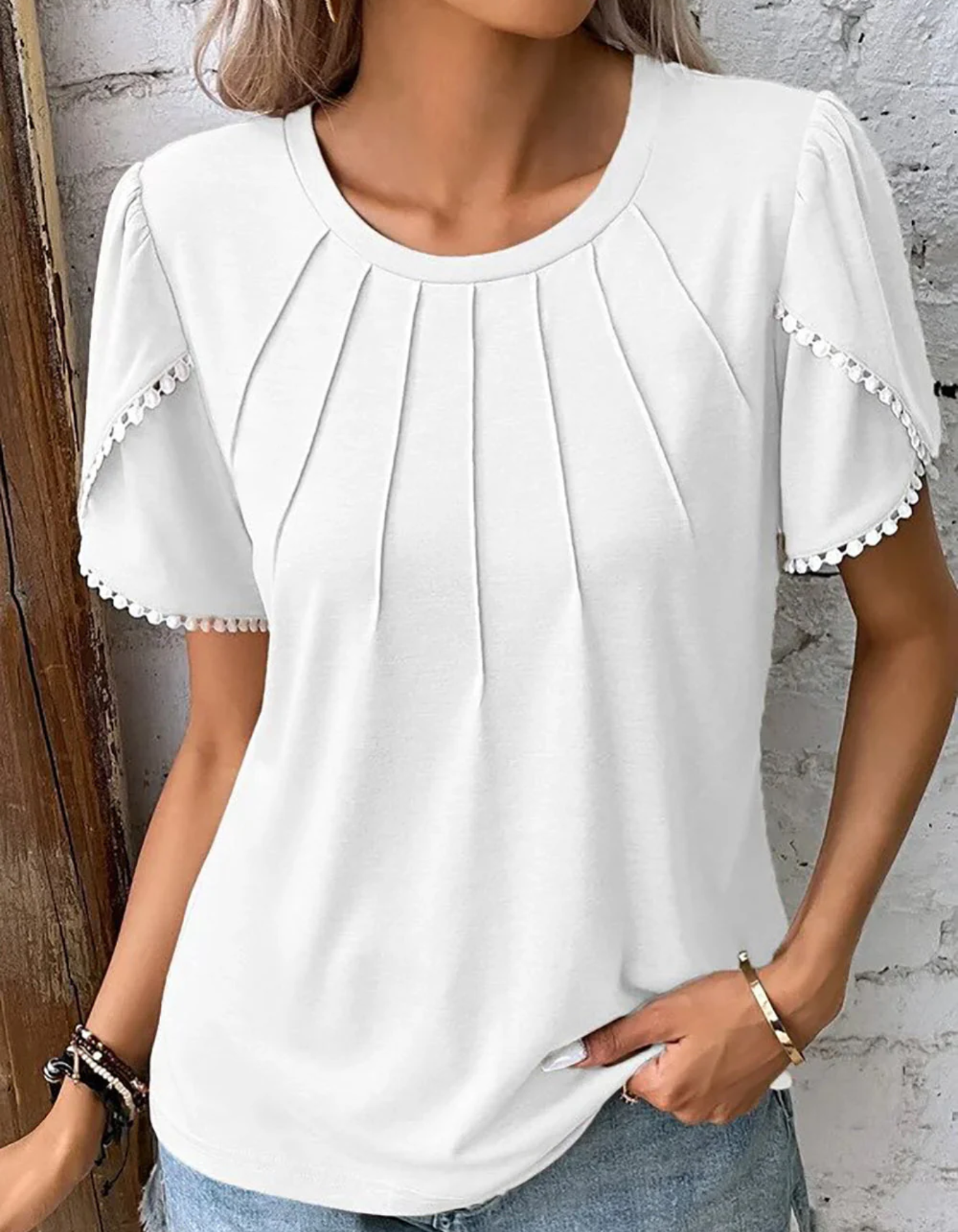 WW | Damen Elegant Oberteile Weiß Top
