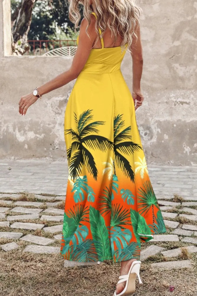 Merche | Druck Lässiges Rückenfreies Kleid Spaghettiträger Lange Kleider