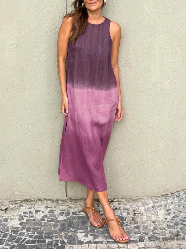 ärmloser Sommerkleid mit Farbblockierung und Rundhalsausschnitt für Damen | Marian