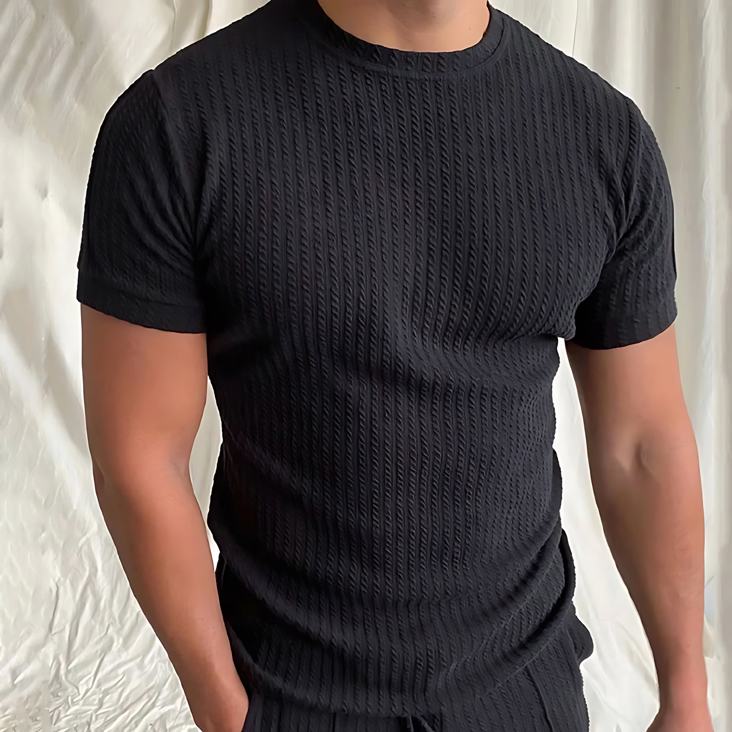 Merche Baumwolle Slim T-Shirts & Hosen Set für Männer - Merche - Hochwertige Waffelstrick-Textur für einzigartiges Style-Statement, perfekte Passform für den Sommer