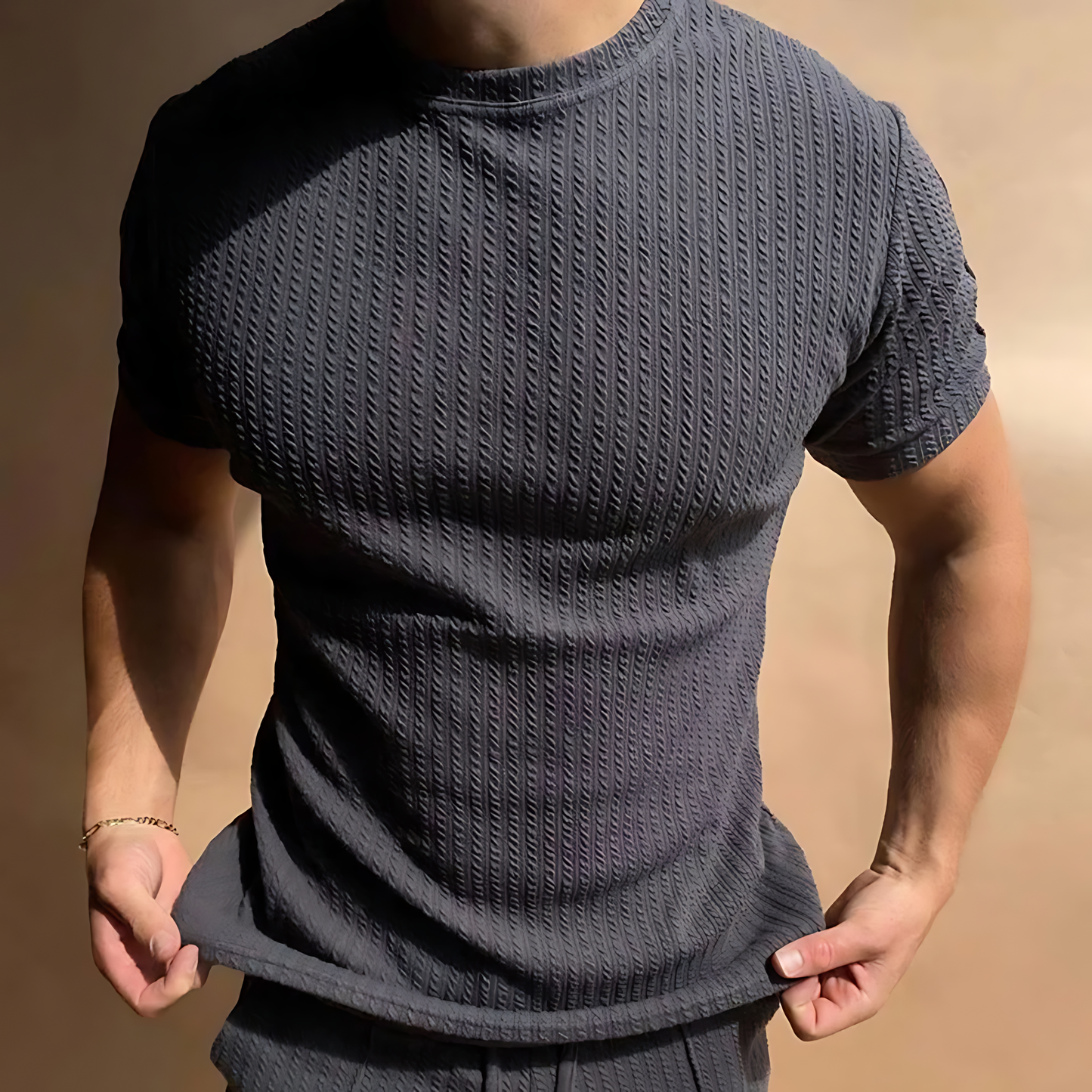Merche Baumwolle Slim T-Shirts & Hosen Set für Männer - Merche - Hochwertige Waffelstrick-Textur für einzigartiges Style-Statement, perfekte Passform für den Sommer