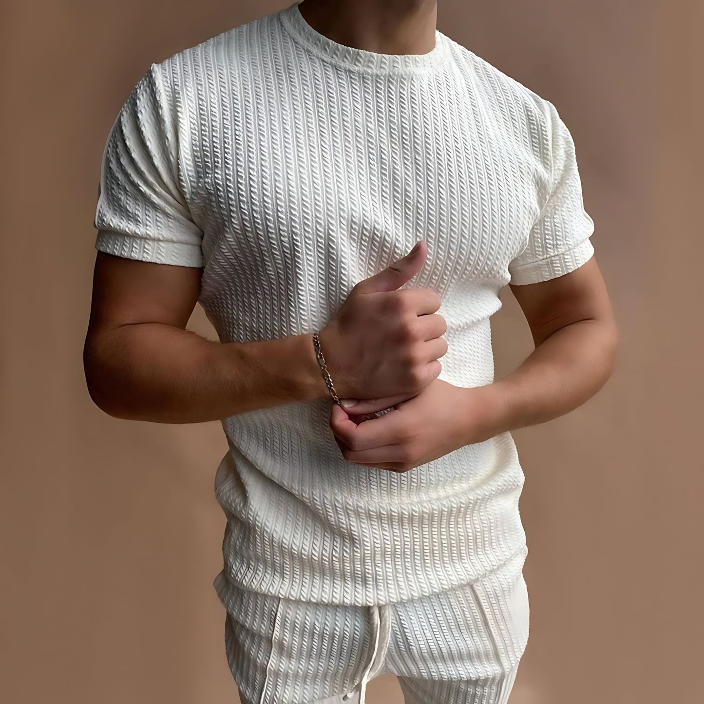 Merche Baumwolle Slim T-Shirts & Hosen Set für Männer - Merche - Hochwertige Waffelstrick-Textur für einzigartiges Style-Statement, perfekte Passform für den Sommer