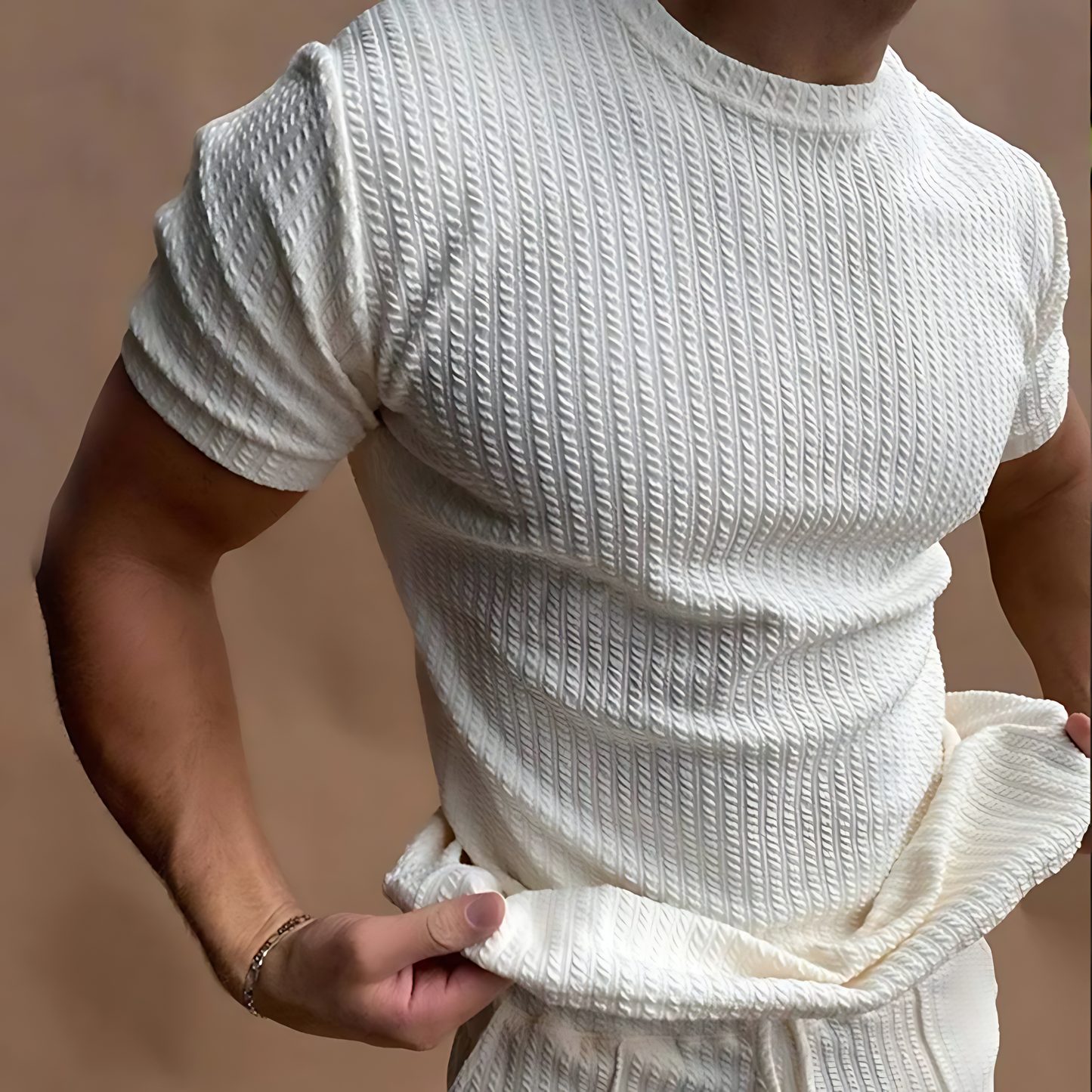 Merche Baumwolle Slim T-Shirts & Hosen Set für Männer - Merche - Hochwertige Waffelstrick-Textur für einzigartiges Style-Statement, perfekte Passform für den Sommer