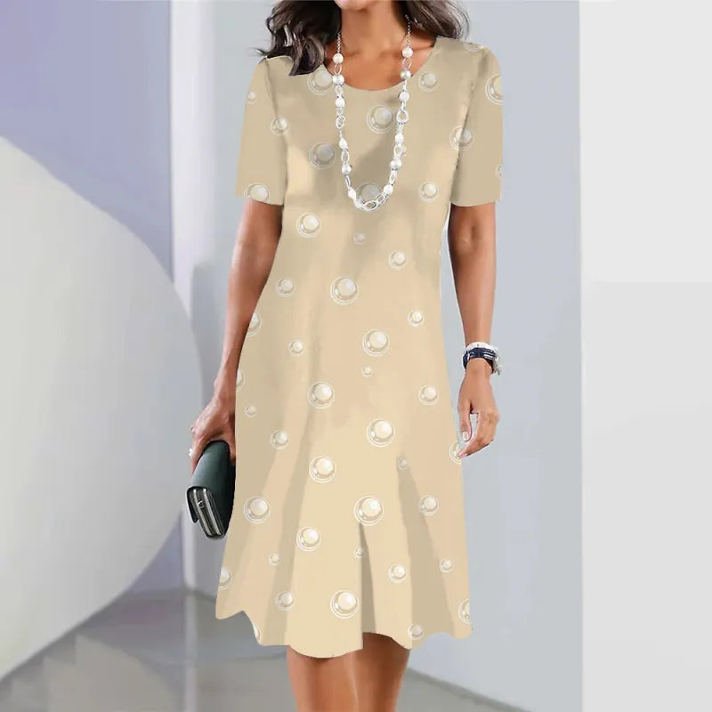 Lässiges Kurzarmkleid mit Blumenmuster, Rundhalsausschnitt und großer Größe