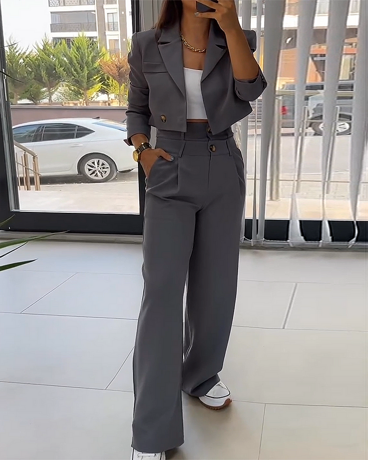 WW | Zweiteiliges Lässig Satzz Mit Blazer Und Hochtaillierter Hose