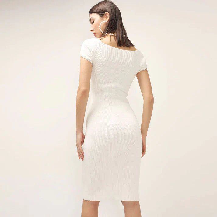 Geripptes Bodycon-Kleid mit Herz-Ausschnitt