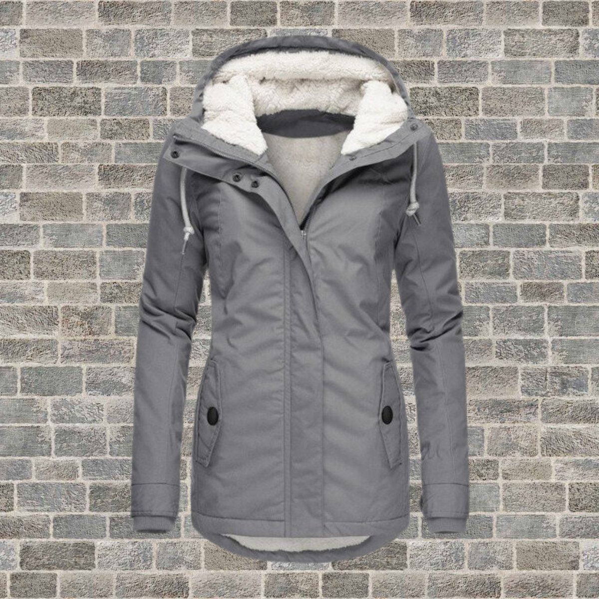 Belle | Neu Plissierter Baumwollmantel mit Kapuze aus Lammfell