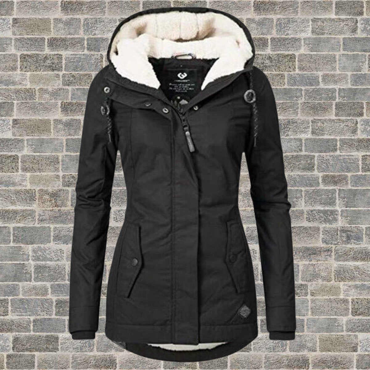 Belle | Neu Plissierter Baumwollmantel mit Kapuze aus Lammfell