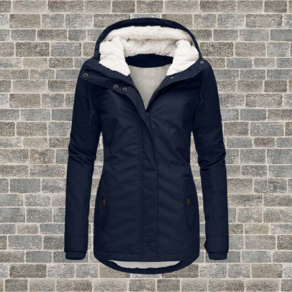 Belle | Neu Plissierter Baumwollmantel mit Kapuze aus Lammfell