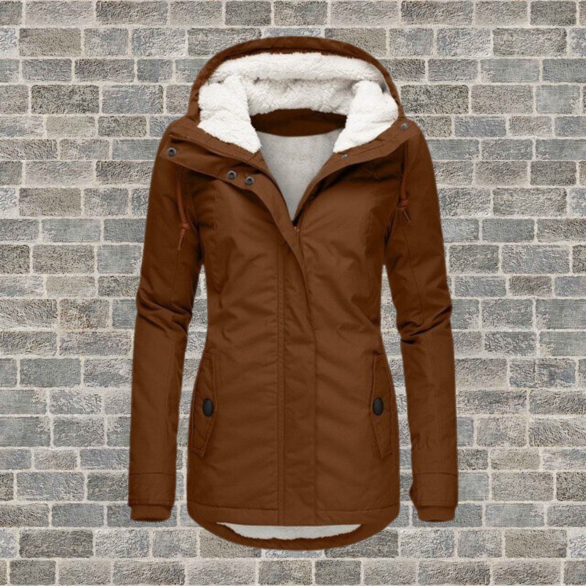 Belle | Neu Plissierter Baumwollmantel mit Kapuze aus Lammfell