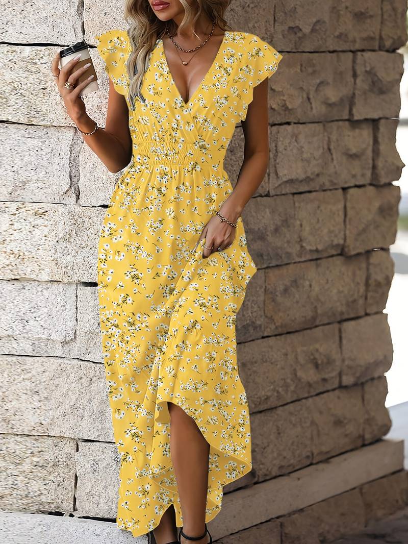 – kleid mit schmetterlingsärmeln und rüschensaum