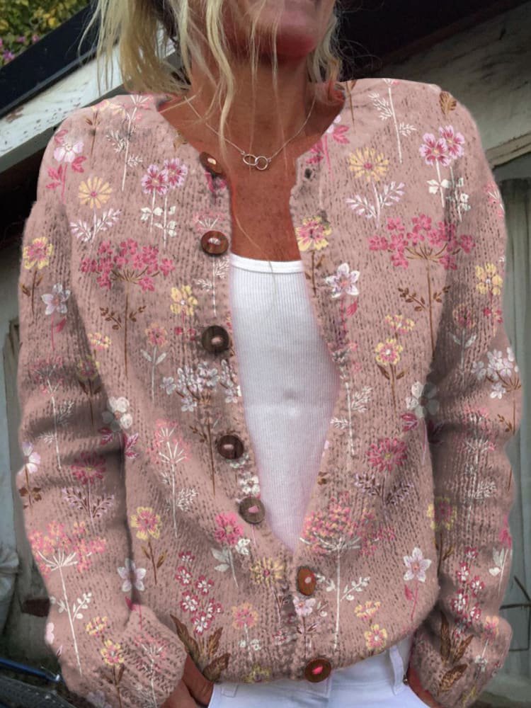 WW | Weiche Strickjacke Mit Blütenstickerei