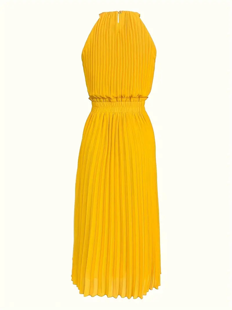 – elegantes x-sommer-midikleid mit rundhalsausschnitt und geraffter taille