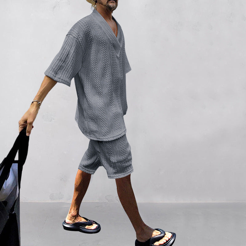 WW | Satz Aus Bequem Sitzendem Strickoberteil Mit V-ausschnitt Und Passenden Shorts