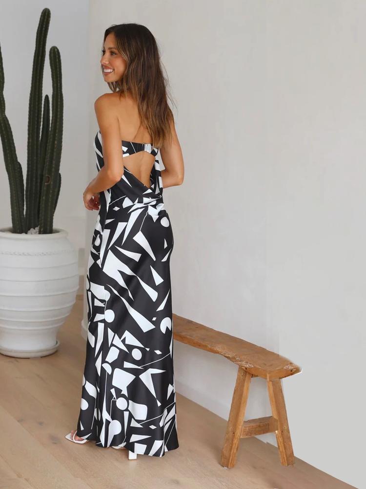 Bedrucktes trägerloses Trompeten-Maxi-Slipkleid