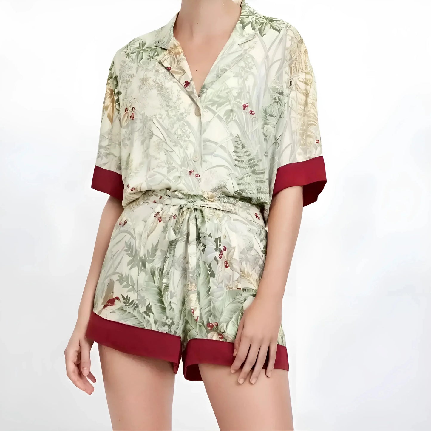 Damen Pyjamas mit Blattdruck