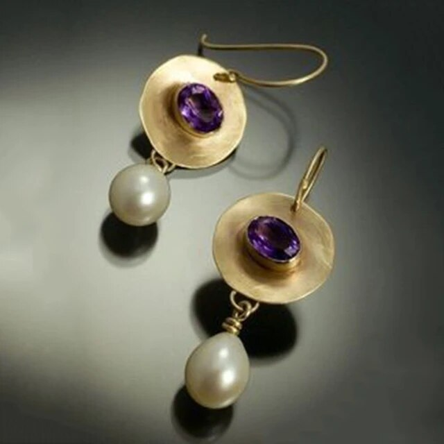 WW | Weinlese Aus Gold Mit Violetten Zirkonia Und Perlen