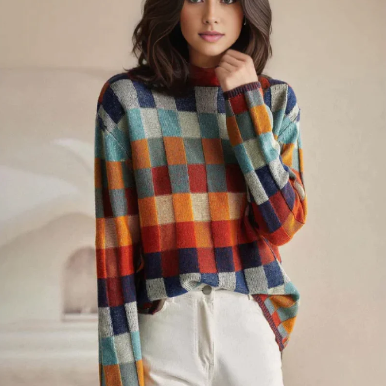 Eleganter Patchwork Kaschmirpullover