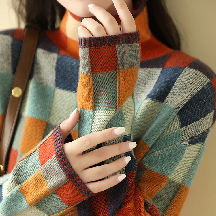 Eleganter Patchwork Kaschmirpullover