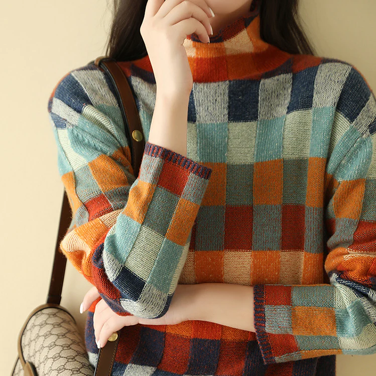 Eleganter Patchwork Kaschmirpullover