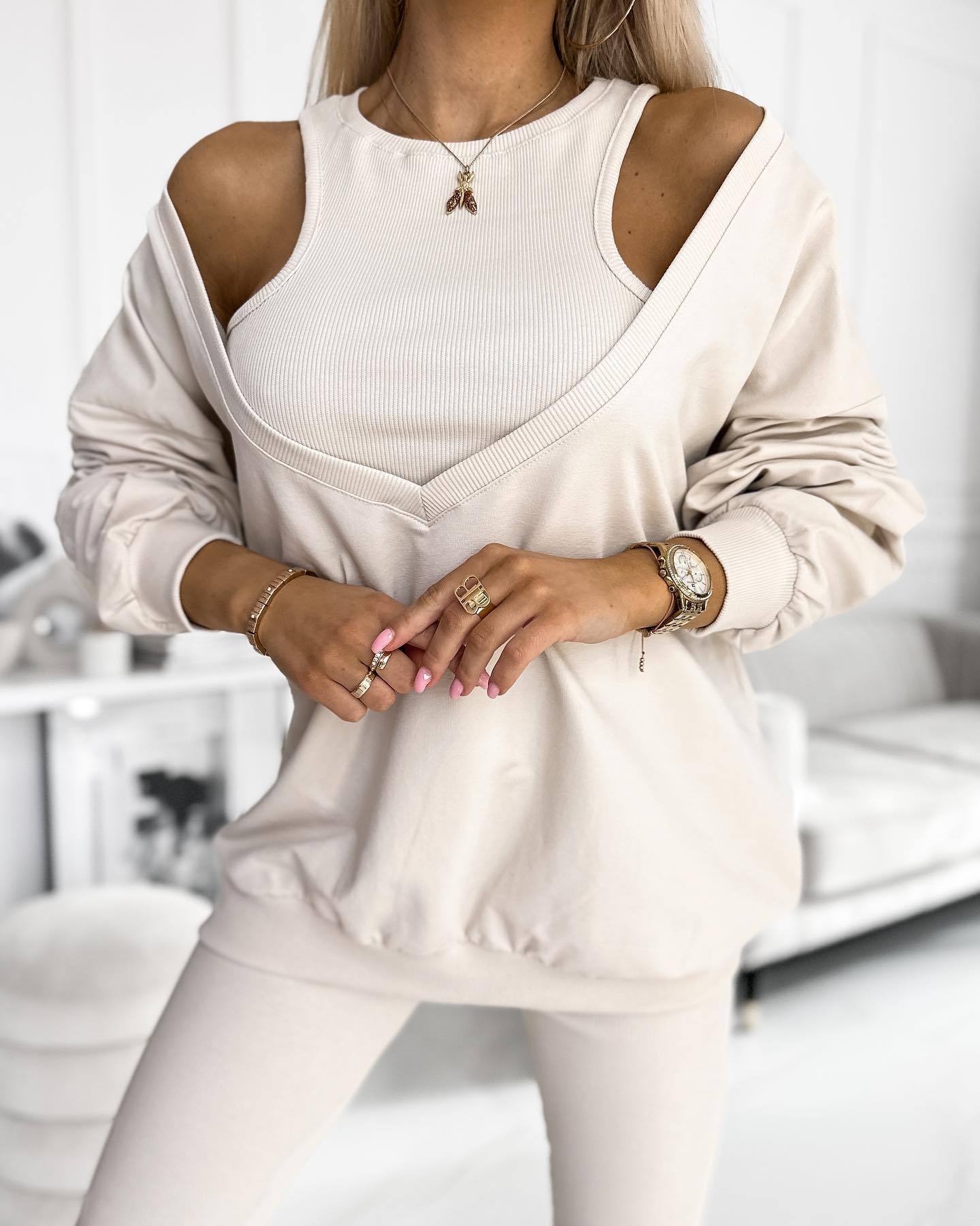 Merche Set Sweatshirt in Uni-Farbe