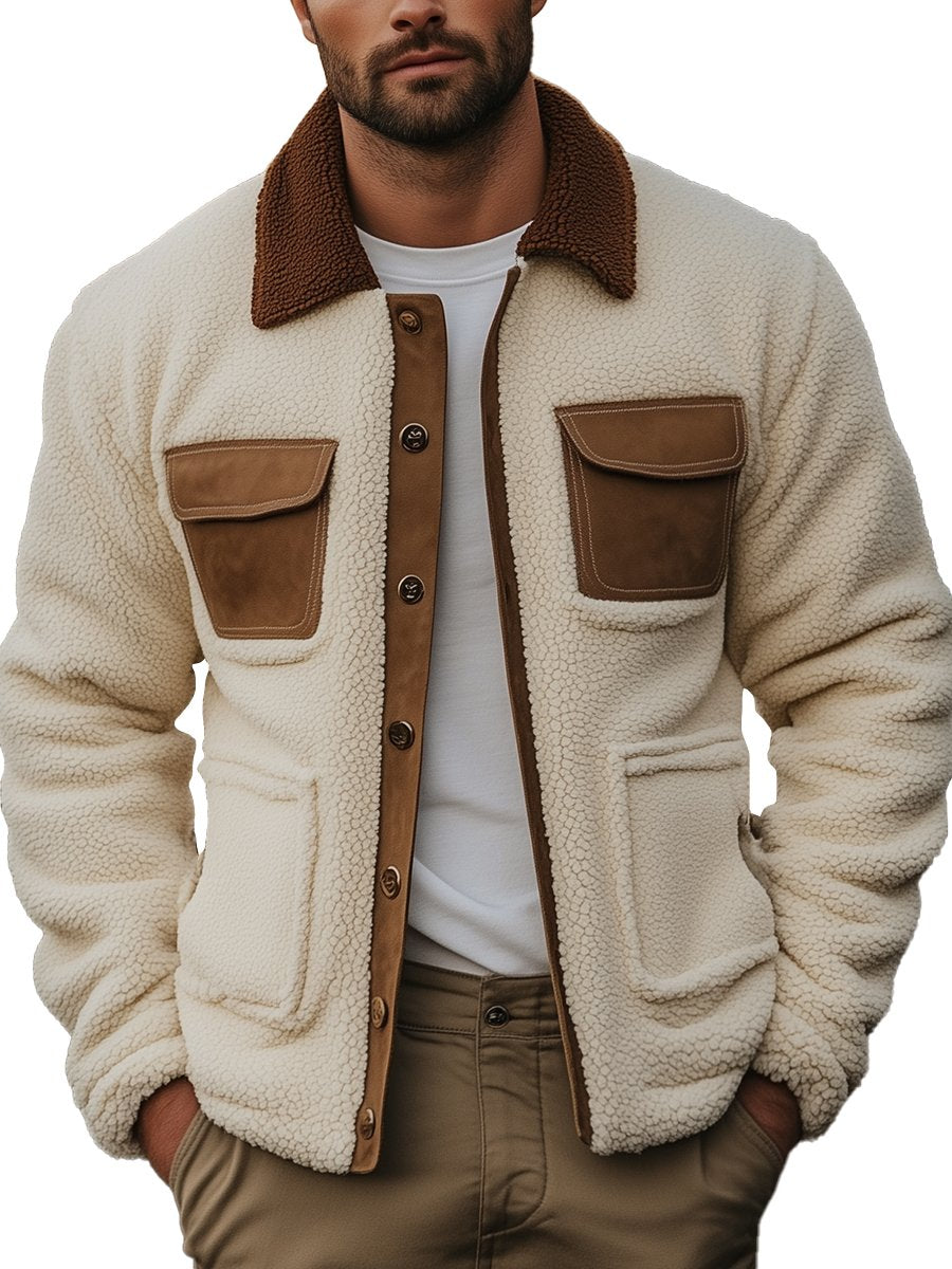 WW | Wildleder Patchwork Revers Multi Taschen Polar Fleece Jacke Stilvoll & Funktional