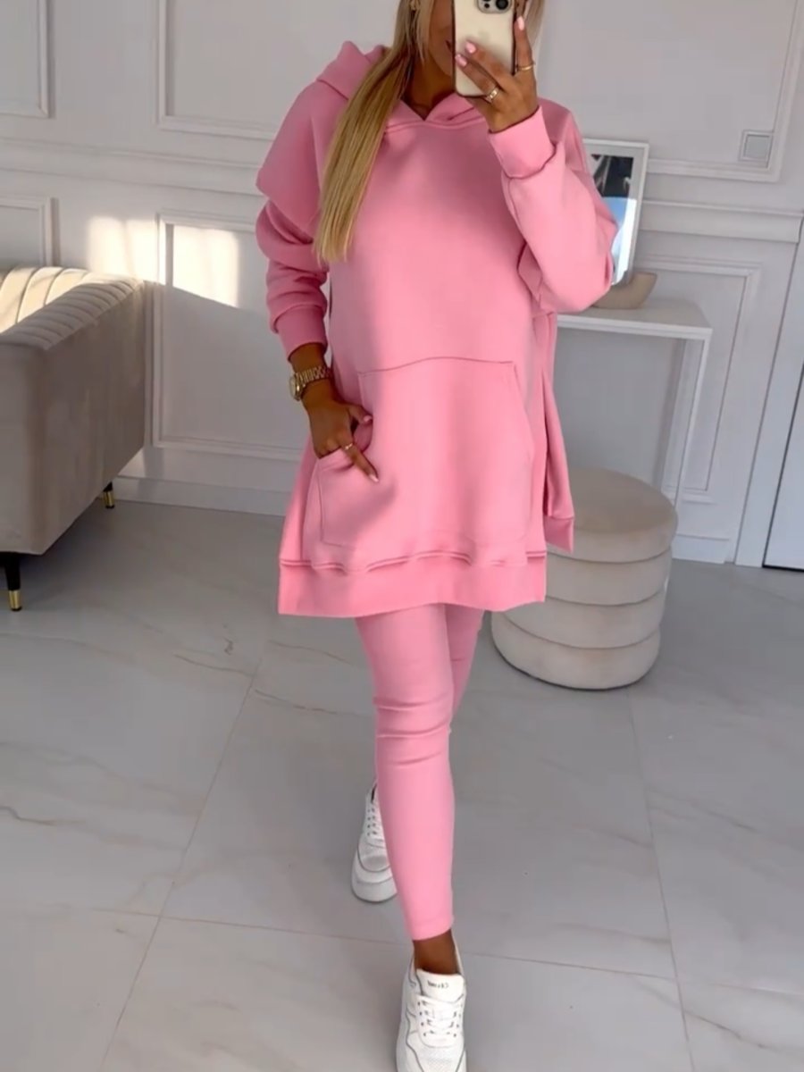 Merche Kapuzenpullover und gefütterte Leggings Zweiteiliges Set für Frauen in Übergröße