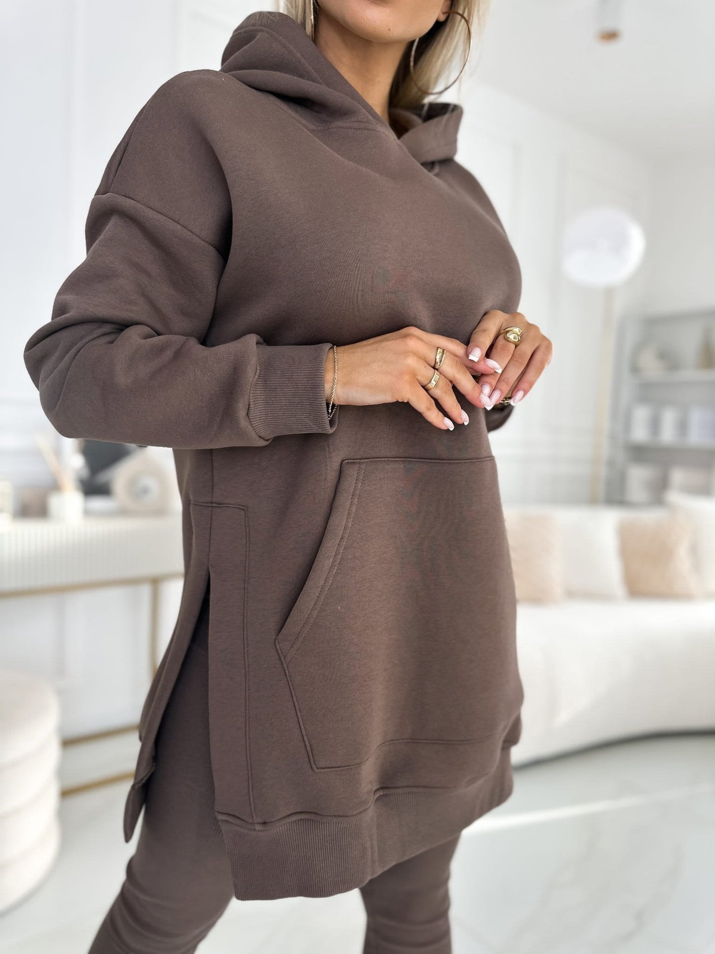 Merche Kapuzenpullover und gefütterte Leggings Zweiteiliges Set für Frauen in Übergröße
