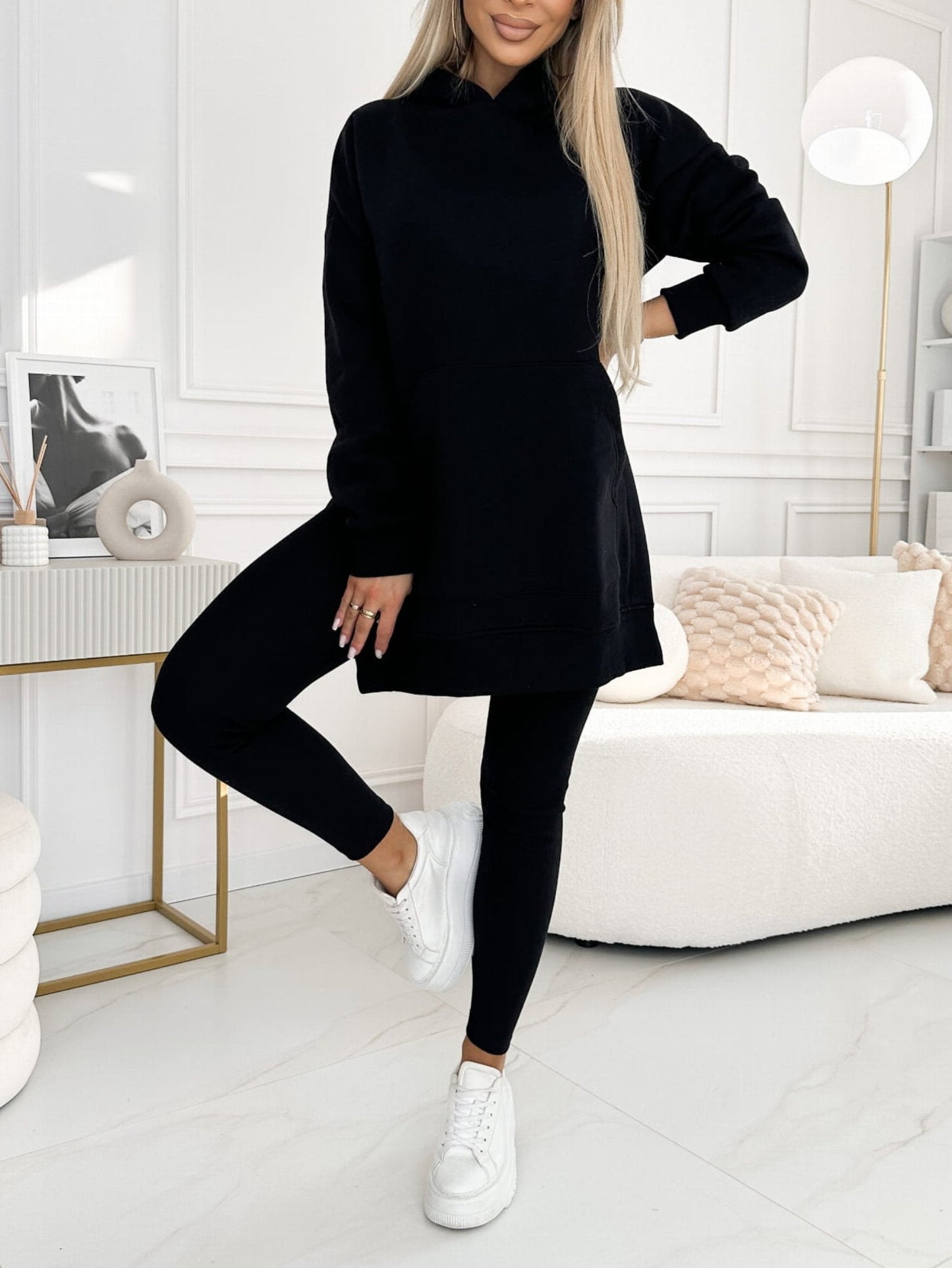 Merche Kapuzenpullover und gefütterte Leggings Zweiteiliges Set für Frauen in Übergröße