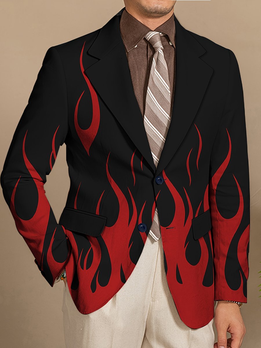 WW | Weinlese Blazer Mit Kontrastflammenprint Und Knopfverschluss