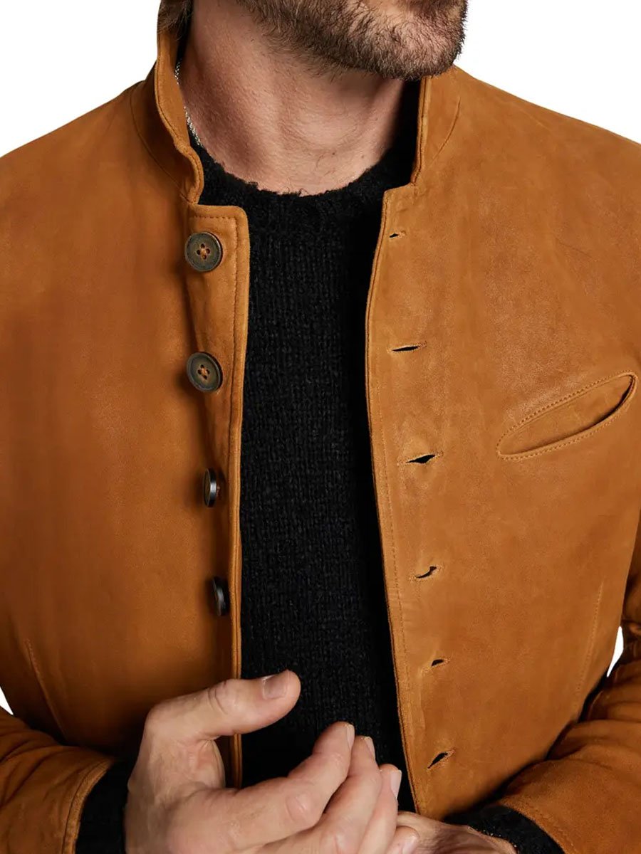 WW | Weinlese Wildleder Stehkragen Taschen Freizeit Blazer Retro & Stilvoll